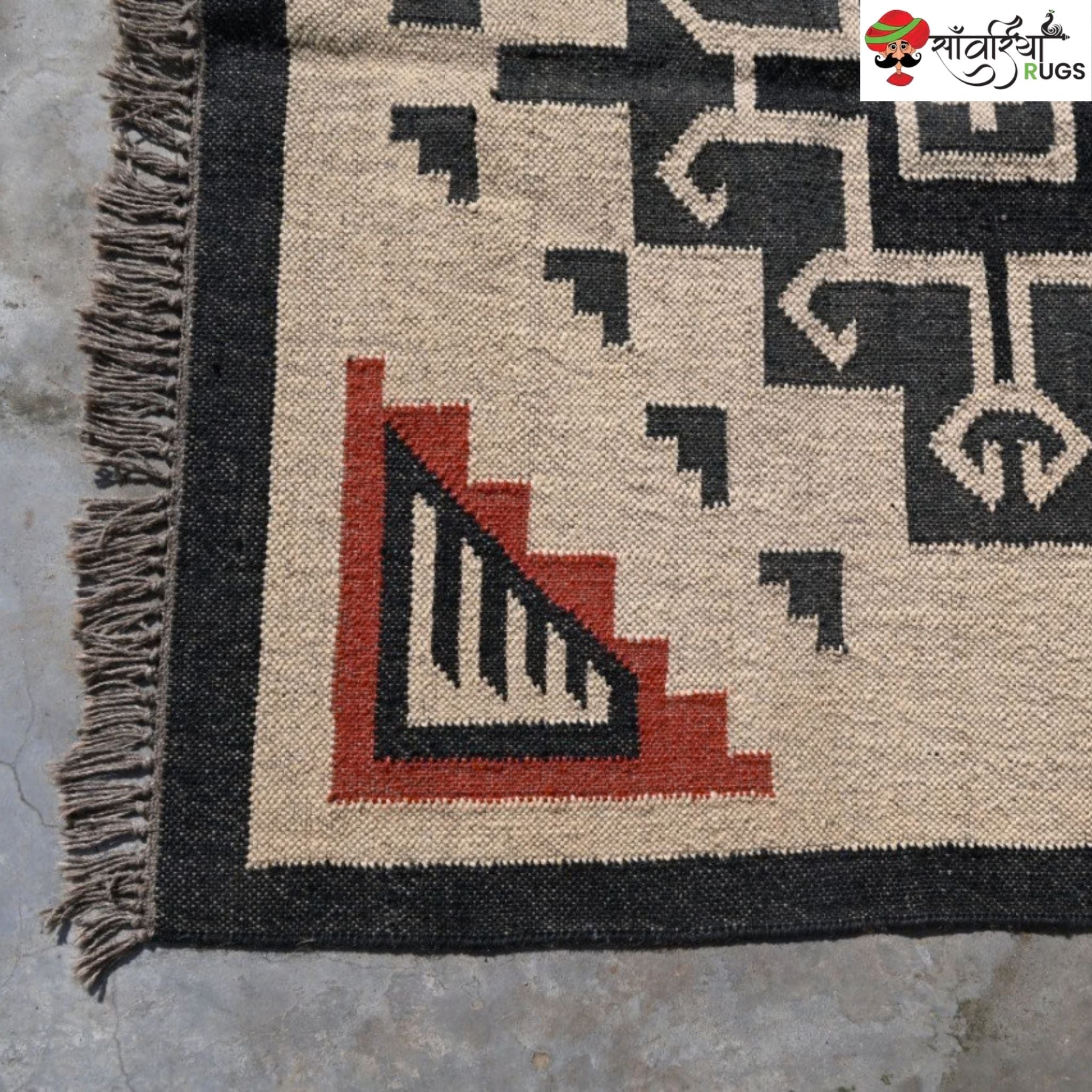Southwest style wool jute kilim rug with geometric pattern