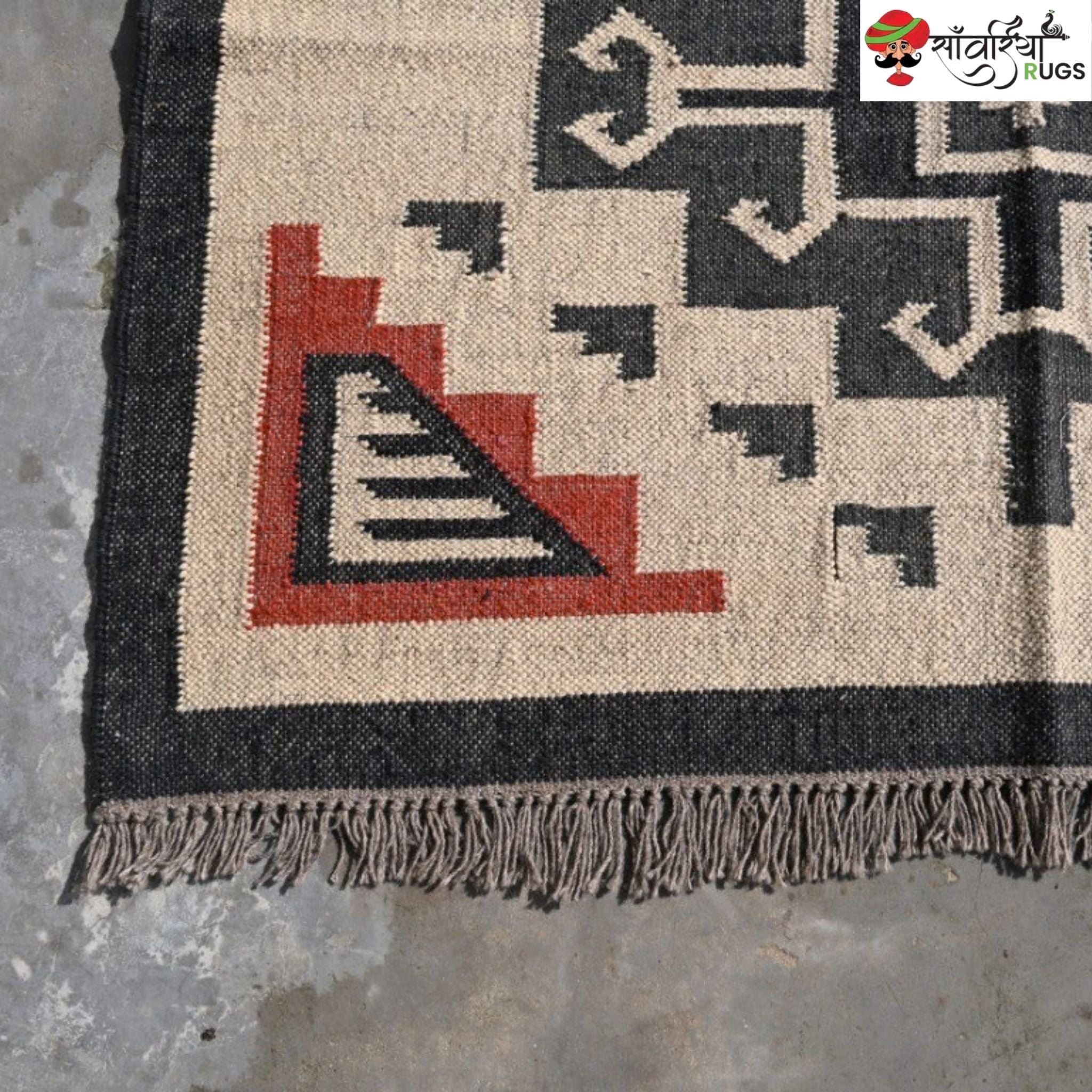 Southwest style wool jute kilim rug with geometric pattern