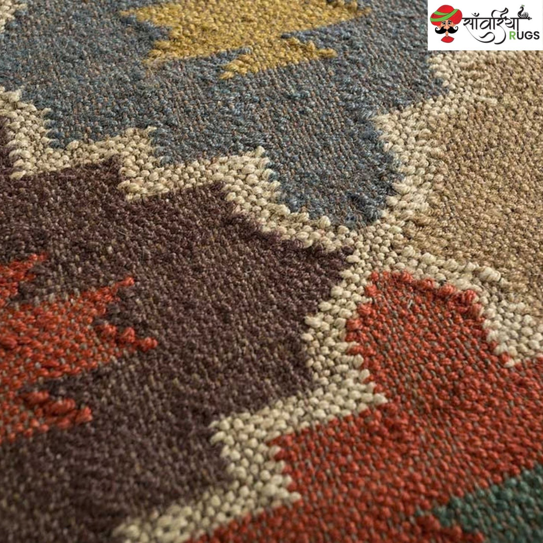 Handwoven multicolor kilim dhurrie rug with geometric pattern