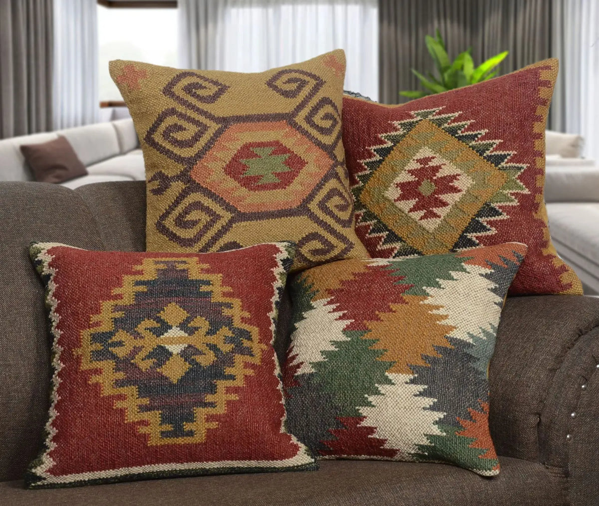 18x18 Inches Handmade Wool Jute Kilim Pillow Covers